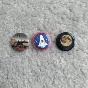 Lot of (3) NASA 1" Pins - Mars Rover, Space Shuttle & Moon VGUC